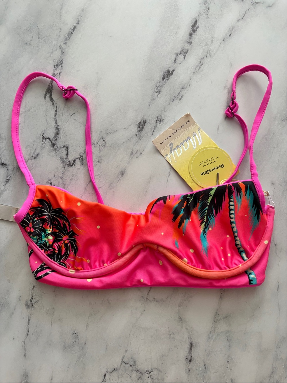 Maaji Swim Bikini Top Poppy Pink Shore Unmolded Underwire Nwt Reversible XS